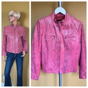 ALFANI Salmon Pink Snake Moto Leather Jacket
